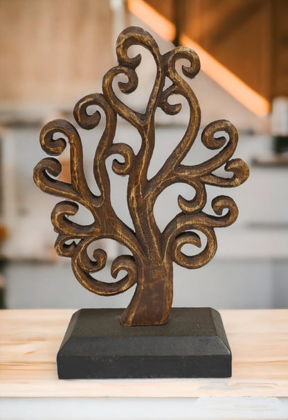VANIYA CRAFTS® Wooden Carved Handmade Engraved Table Decor Table Sculpture Home Decor Statue for Living Room, Bedroom, Office Desktop, Cabinets (Walnut & Black)