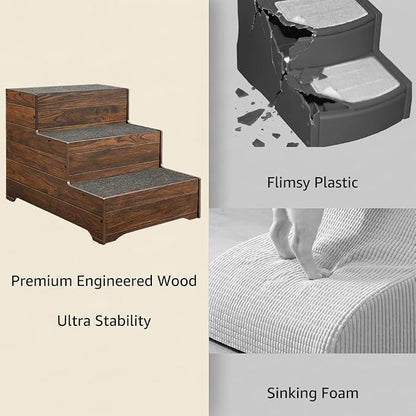 beeNbkks Furniture Style Dog Stairs, Pet Steps for Small Dogs and Cats, Wooden Non-Slip Pet Ladder for Elderly Injured Pets Short Legged Puppy to Reach Couch Sofa High Bed Windowsill