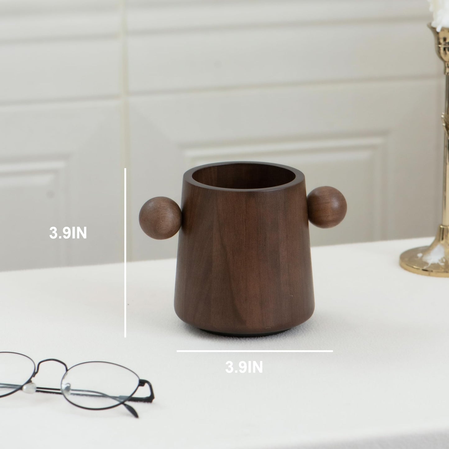 WOOTIDE Solid Wooden Black Walnut Pencil Holder for Desk, Rotating Pencil Box, Wood Pen Holder Cups for School Supplies Storage