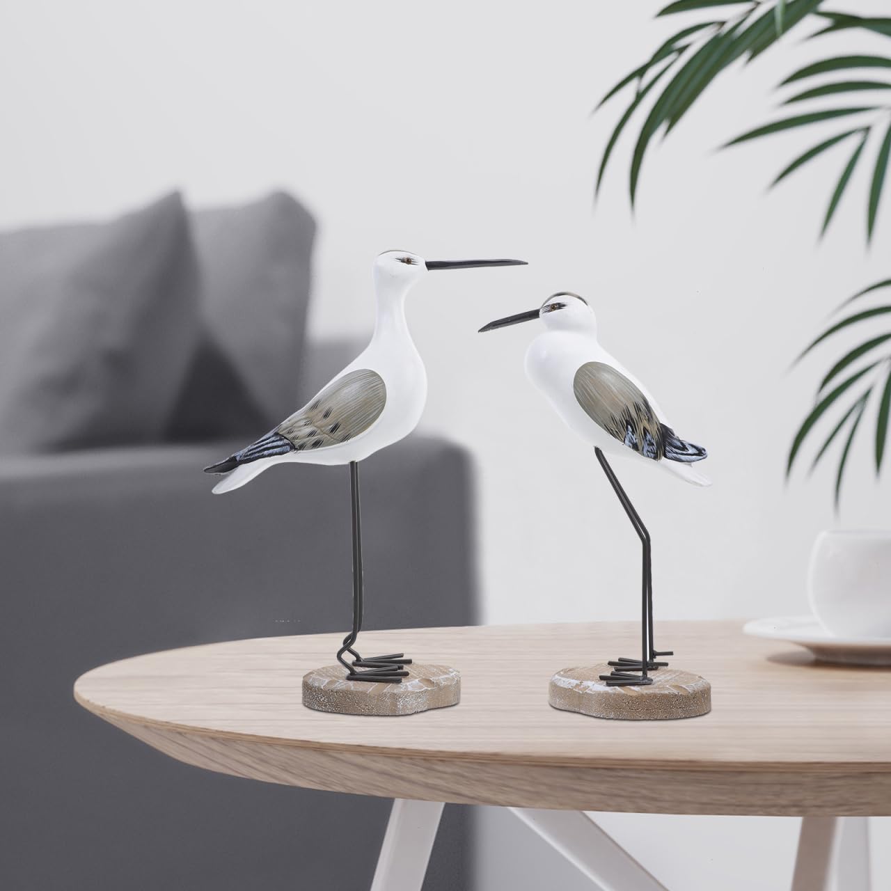 Seagull Ornaments Set 2 Wooden Coastal Bird Figurines for Home Nautical Tabletop Decorations Beach House Accents 14In X 8In