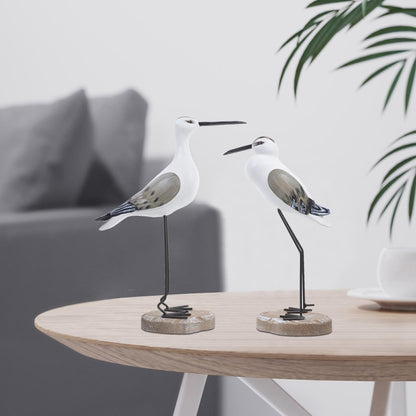 Seagull Ornaments Set 2 Wooden Coastal Bird Figurines for Home Nautical Tabletop Decorations Beach House Accents 14In X 8In