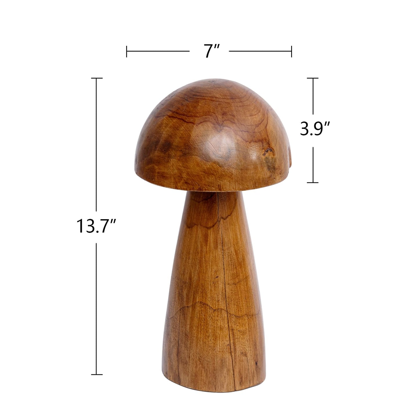 JOLLYMER Solid Teak Wood Mushroom Decor, Handmade Wooden Sculpture Rustic Boho Tabletop Accent, Natural Wood Grain Home Decoration Figurine for Living Room, Shelf, Coffee Table Indoor Decor