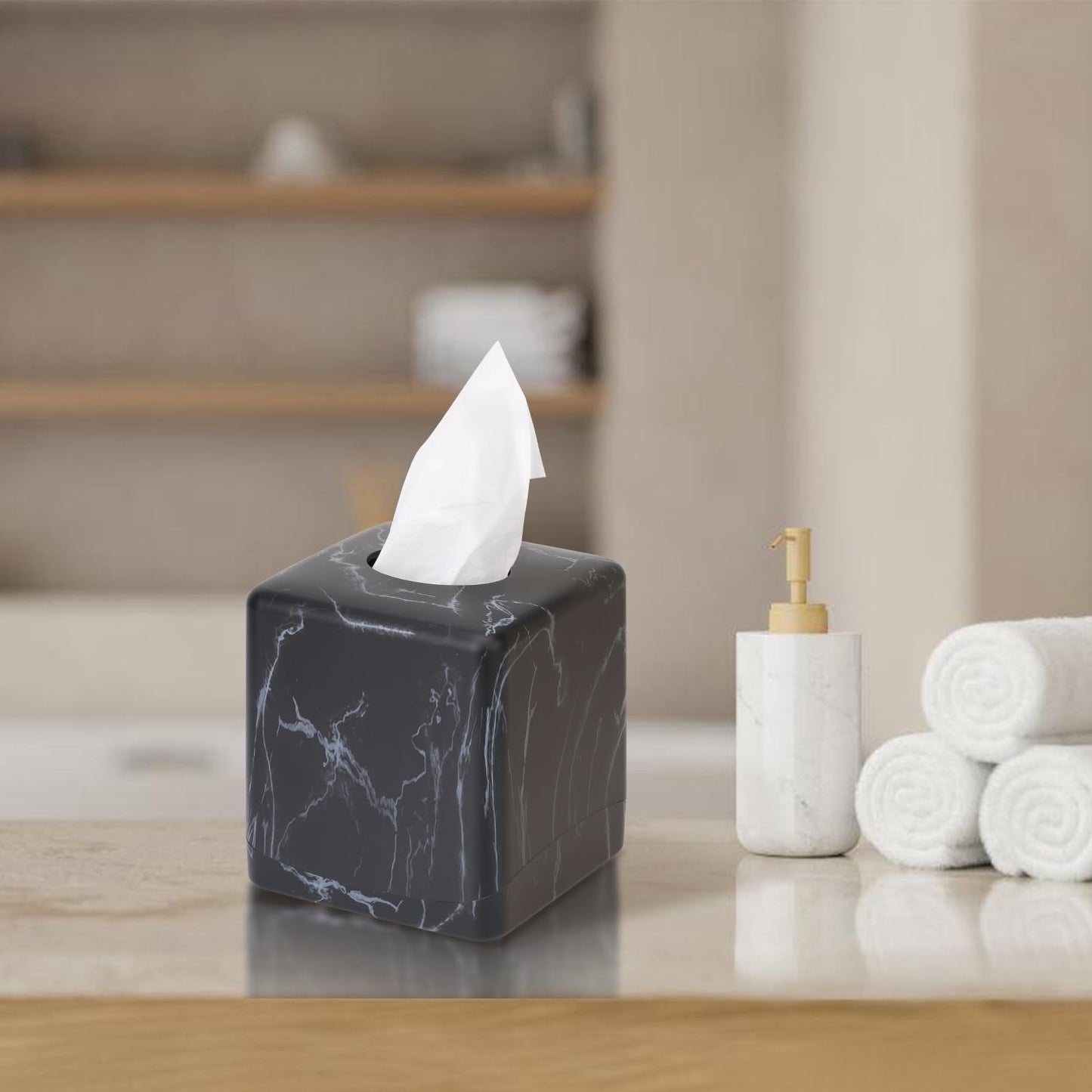 MOCHTERO Marble Pattern Square Tissue Box Cover,Modern Tissue Holders Decor,for Bathrooms, Bedroom, Dinner Table, Office