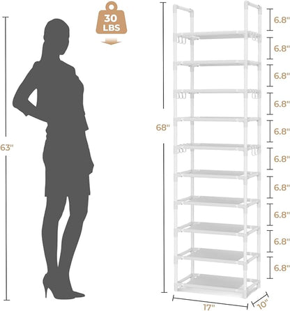 VTRIN 10 Tiers Tall Shoe Rack Holds 20-25 Pairs of Shoes Sturdy Vertical Shoe
