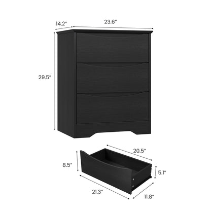 GarveeHome Wooden Dresser with 3 Drawers, Tall Modern Closet with Deep Storage, Large Chest of Drawers with Wide Top, Long Storage Dresser for Bedroom, Living Room, Hallway, Kids Room, Black
