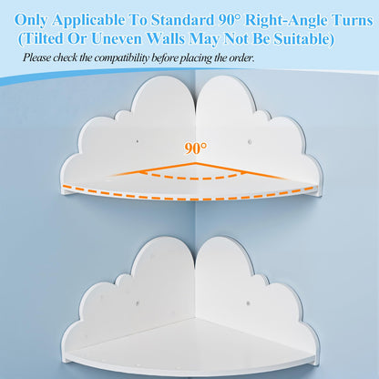 KongTiva Cloud Floating Corner Shelves, Set of 3 Cloud Corner Floating Shelves Wooden Cute Wall Mounted Shelf Clouds Dispaly Shelf for Toys Plants & Storage