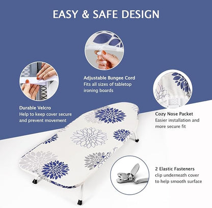 SheeChung 12.5"x32" Small Ironing Board Cover and Pad, Fits Mini Table Top