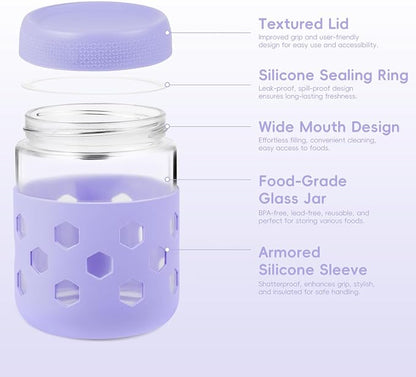 Gemice 8-Pack 16oz & 10oz Overnight Oats Containers with Lids & Silicone Sleeves, Glass Mason Jars with Airtight Lid, Wide Mouth Chia Seed Pudding Meal Prep Jar for Yogurt Berries Snack