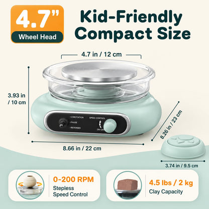 Alldeer Pottery Wheel for Kids Teens Beginners - 4.7" Turntable Electric Mini Clay Wheel with Foot Pedal, Adjustable Speed Ceramic Making Machine with 8 Pottery Shaping Tools, Craft Kits