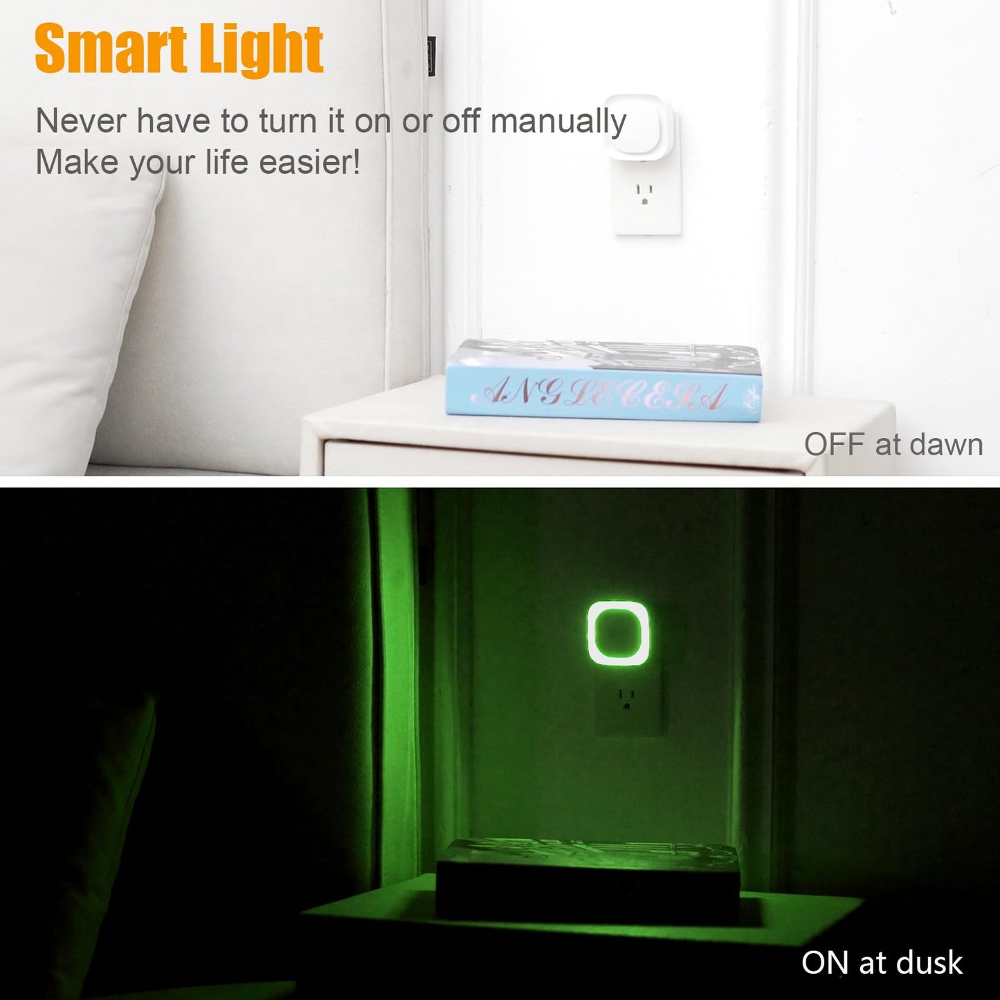 2 Pack Plug in Amber Night Light, Auto Dusk to Dawn, Soft Glow, Dimmable, Diffused Light, LED Lights for Bedroom, Kids, Bathroom, Sleep, Baby Nursery, Toddler, Hallway, Kitchen, Home Decor