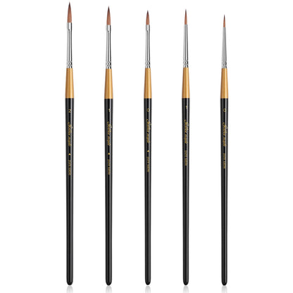 Golden Maple Kolinsky Sable Miniature Paint Brushes, 5PC Professional Detail Paint Brushes Arrow Point Paint Brush Set for Models, Watercolor Details, Figures & Gouache Painting, Black