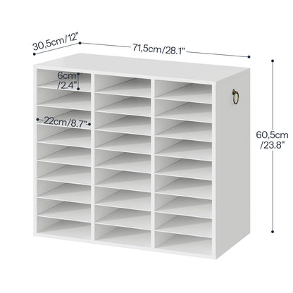 HOOBRO Literature Organizer, 27 Compartments Wooden Mail Organizer, Countertop Literature Sorter with Adjustable Shelves for Home, Office, School, Student Mailbox for Classroom, White WT27WF01