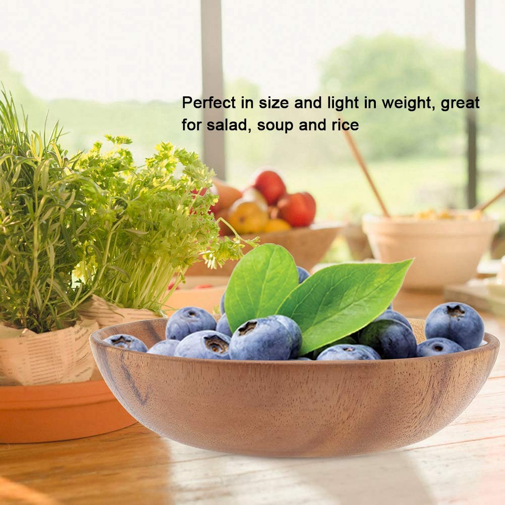 Miskall Wood Serving Bowls, 7.9 Inch Handcrafted Wooden Individual Bowls for Food/Soup/Salad/Pasta, Use as Snack Holder Plate for Kitchen and Dining