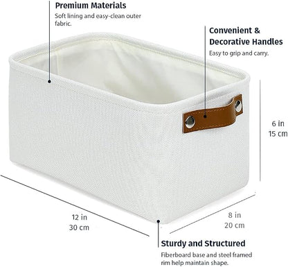 OrganiHaus 12x8in Canvas Storage Baskets 3 Pack | SMALL Fabric Bins for Shelves | Pantry & Bathroom Organizer | Full Off-White