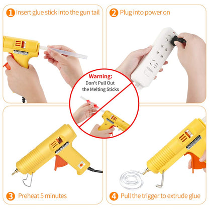 Chanseon 150 watts Industrial Hot Melt Glue Gun US Plug with 10 Pcs Glue Sticks Adjustable Temperature 5 Copper Nozzles for DIY Crafts and Quick Repairs