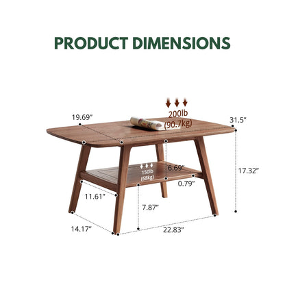 Bamskov Mid Century Modern Coffee Table: 100% Solid Wood Coffee Table - 2-Tier Storage Design - Space Saving Small Coffee Tables for Living Room, Apartment (Walnut, 31.49")