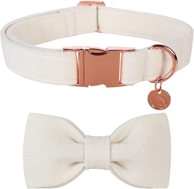 DOGWONG Cotton Dog Collar with Bow, White Wedding Collar - Adjustable for Small to Large Dogs