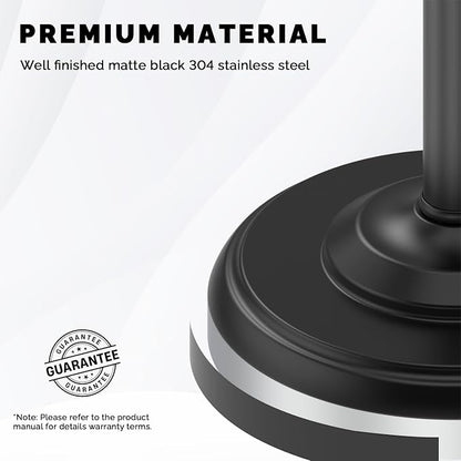 Black Toilet Paper Holder Stand, Matte Black Toilet Paper Holder Free Standing, Post Pivoting Design & Stable Weighted Base SUS304 Stainless Steel for Bathroom(Mega Roll)