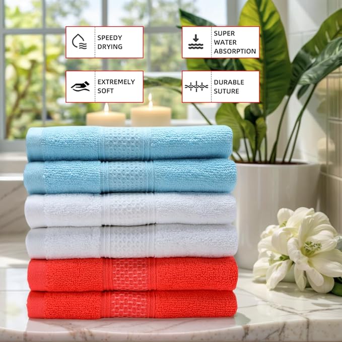 Cotton Hand Towels Set, 6-Piece Set, Super Absorbent Quick Drying, Bathroom