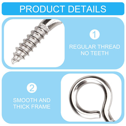 Aovchei Eye Screws, 50Pcs 1 inches 304 Heavy Duty Stainless Steel Screw Hooks, Self Tapping Eye Bolts, Indoor & Outdoor for Hanging Artwork