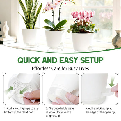 KEETUMOOD Self Watering Pots for Plants, 2026 New Flower Plant Pots with Drainage Holes, Wicking and Clear Reservoirs for Succulent, Aloe, Cacti and Others - 6 Pack (White, 6")