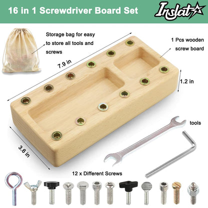 Inslat Montessori Screwdriver Board Set, Wooden Montessori Toy Tool for 3 4 5 Year Old Kids, Educational Screw Board Sensory Learning Toys STEM Fine Motor Skills Toys