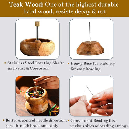 Shop LC Seed Bead Spinner for Bracelet Making Kit - Clay Beads Spinner with Big Eye Beading Needle and 3 Meter Long Thread Wooden Crafting Valentines Day Gifts for Womens - Teak Wood