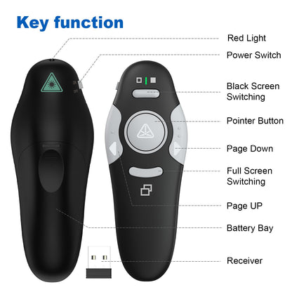 QUI 2 Pack Presentation Clicker, Wireless Presenter Remote Clicker for PowerPoint, Slide Advancer for Mac, Windows, Google Slide, Keynote (USB, Black Blue)