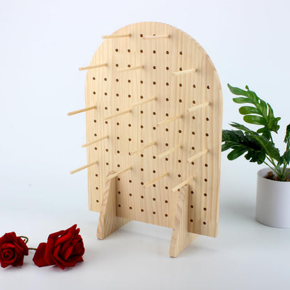Wooden Pegboard Display Stand with 25 Pcs Dowel Rods, Pegboard Accessories Rack, Keychain Jewelry Display Stand for Vendors, Oval Pegboard Stand for Jewelry, Craft Shows, Necklace Pin, Earrings