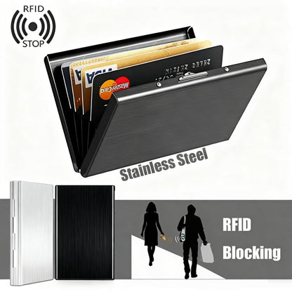 Sungbesi Slim Stainless Steel Metal Card Box Wallet - RFID Blocking Credit Card Holder & ID Protector for Women & Men, Holds Credit/Debit/Business/ID Cards(Black metal wallet 10 grid)