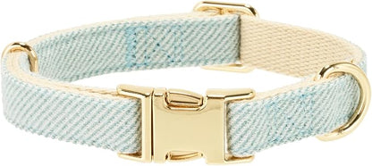 Luxury Soft Cotton Tweed Fabric Dog Collar & Leash Set with Gold Buckle – Durable Fabric, Stylish Design for Everyday Walks(Medium LtBlue)