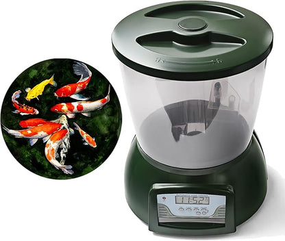 4.5L Pond feeder, Automatic fish feeder for pond outdoor, Fish feeder automatic dispenser, Timer High Capacity for Vacations & Hot or cold weather- battery powered