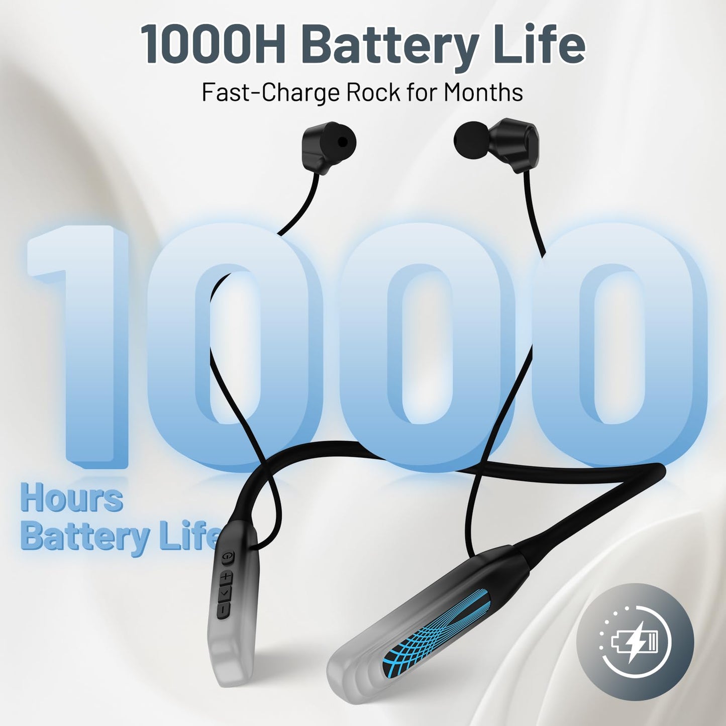 Podity Neckband Bluetooth Headphones, 1000H Extra Battery Life with Display Magnetic Earphones,Wireless Stereo Earbuds with Microphone, Waterproof in-Ear Headset for Sports/Workout/Office (Silver)