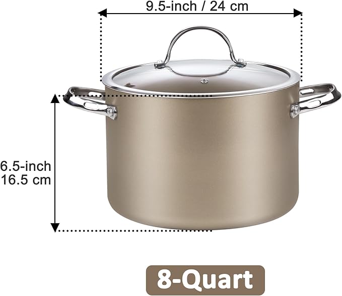 Cooks Standard Classic 8-Quart Stock Pot Dutch Oven Casserole with Glass Lid, Hard Anodized Nonstick Stockpot, Induction Compatible, Bronze