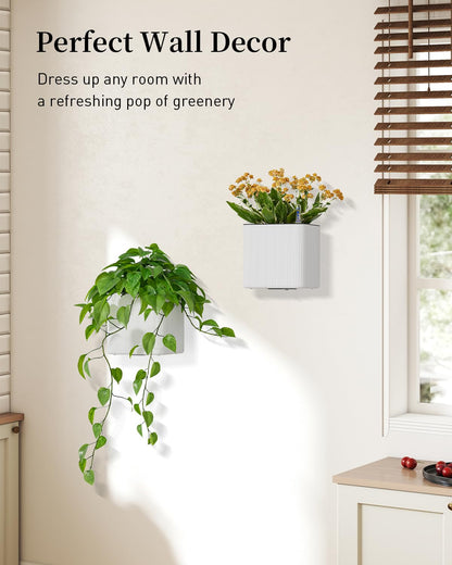 Pawfly 2 Pack Self-Watering Wall Planters for Indoor Plants, 5.5" x 5.5" x 5.3", Wall Plant Holders Plant Hanger Indoor, Wall Hanging Planters for Indoor Plants, Hanging Plant Pots Flower Pots