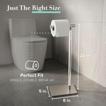 Gatco 1331SN Toilet Paper Holder Stand, Satin Nickel, Acrylic Post, Weighted Base, Freestanding Bathroom Floor Stand, 22.25 Inch