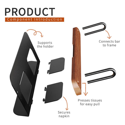 Celestree Napkin Holder for Table - Guest Towel Holder Tray for Bathroom Rectangular Wood and Iron Tray with Weighted Arm, Windproof Organizer for Kitchen Dining Table