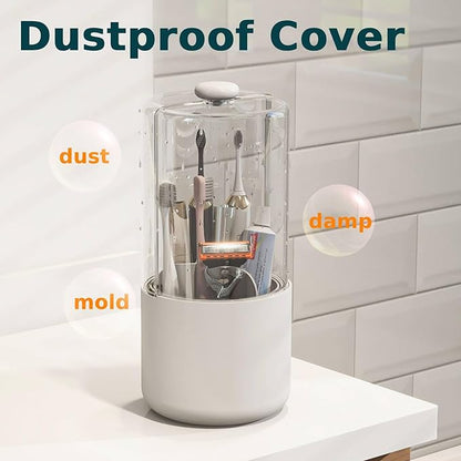 Toothbrush Holder with Cover 360 Rotating 4 Compartments Bathroom Toothpaste