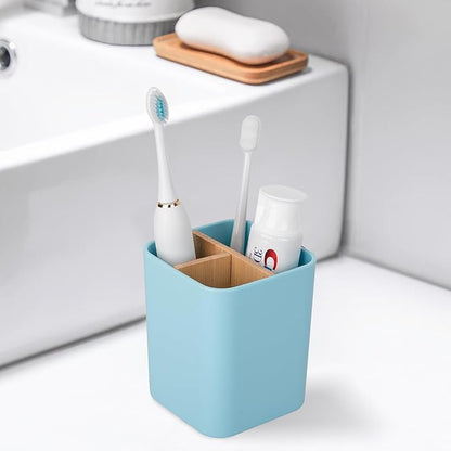 Bamboo Toothbrush Holder for Bathrooms, 3 Slots Toothbrush and Toothpaste
