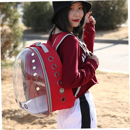 Mikikit Portable Parrot Backpack Carrier with Breathable Design and Wooden Stand for Outdoor Travel Red Space Capsule Pet Carry Bag