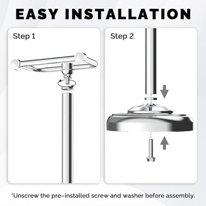 Toilet Paper Holder Stand, Polished Chrome Toilet Paper Holder Free Standing, Post Pivoting Design & Stable Weighted Base SUS304 Stainless Steel for Bathroom(Mega Roll)