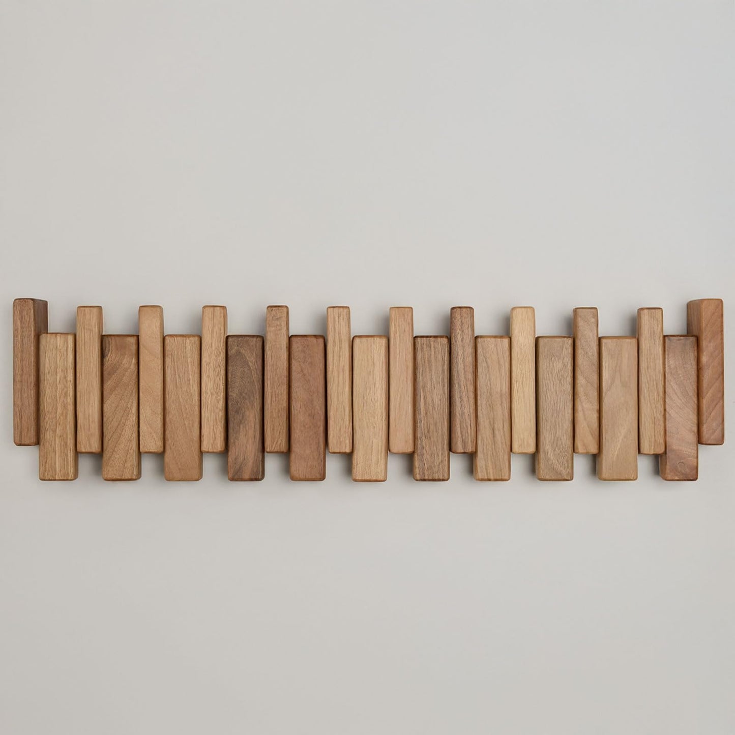 TEXAS BEST GIFT Solid Walnut Piano Key Coat Rack – 10-Hook Wall-Mounted Flip Hook Rack – Minimalist Wooden Hanger for Entryway, Bedroom, Office