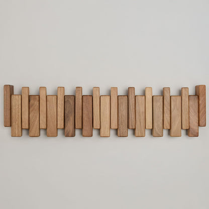 TEXAS BEST GIFT Solid Walnut Piano Key Coat Rack – 10-Hook Wall-Mounted Flip Hook Rack – Minimalist Wooden Hanger for Entryway, Bedroom, Office