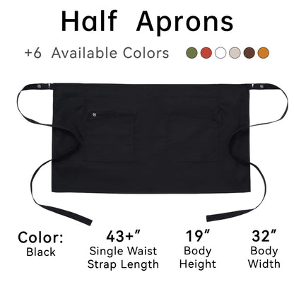 Guolamy Unisex Waist Apron Half Bistro Apron Server Aprons with Pockets Waterproof 4251BY(Black,1Pack
