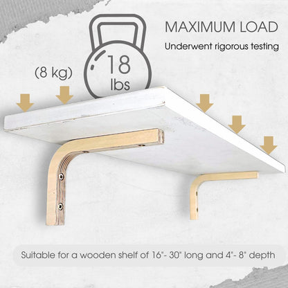 EvenWood 2-Piece Set of Wooden Shelf Brackets - L Shelf Holders - Floating Shelf Brackets 6 inch - Wood Shelf Supports - Solid Wood Wall Mount Corner Brace – Smooth Surface - Includes Mounting Screws