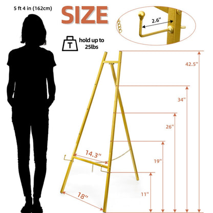 WRINGKIT Gold Easel Stand for Sign, Heavy Duty Metal Adjustable Display Stand with 4 Tier, 44'' Height Large Floor Standing Easel for Painting, Poster, Mirror, Art, Welcome Wedding Signs