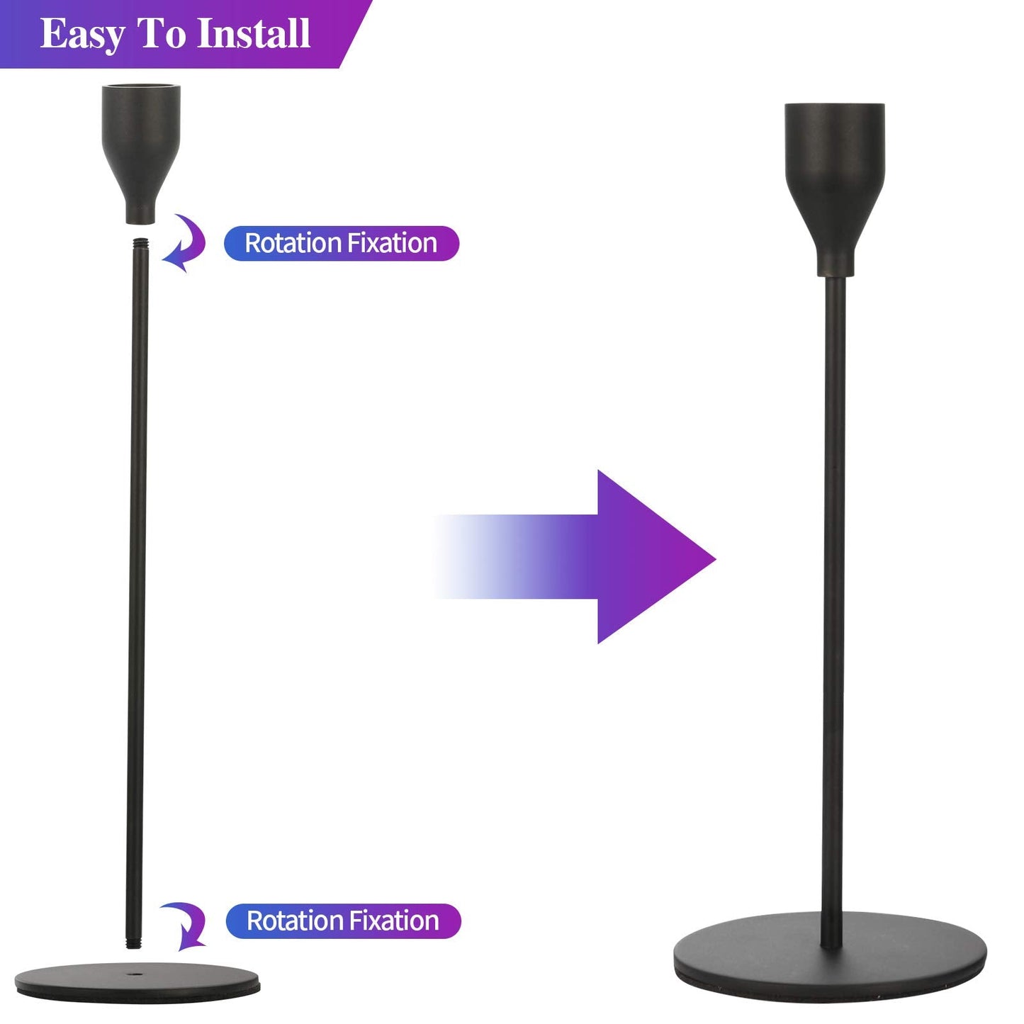Anndason Set of 6 Black Taper Candle Holders Decorative Candlestick Holder for Home Decor, Wedding, Dinning, Party, Anniversary (Black)