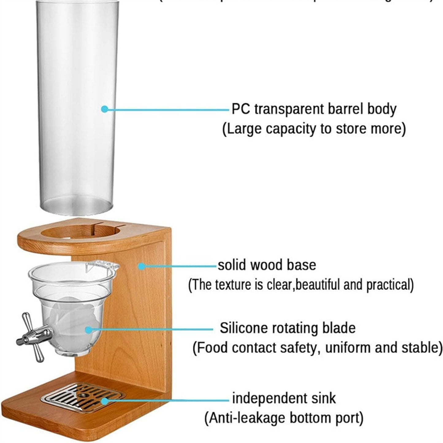 Litelogy Cereal Dispenser with Wooden Base, 3 Barrels Airtight Dry Food Container, 4L Each Countertop Organizer for Oats, Grains, Nuts, Beans, Rice