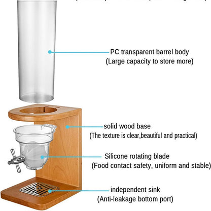 Litelogy Cereal Dispenser with Wooden Base, 3 Barrels Airtight Dry Food Container, 4L Each Countertop Organizer for Oats, Grains, Nuts, Beans, Rice