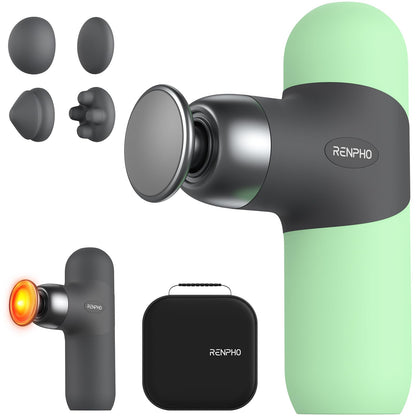 RENPHO Mini Thermal Massage Gun with Heat, Portable Deep Tissue Percussion Massager, Color Silicone Sleeves Travel Size with Carry Case, Grey